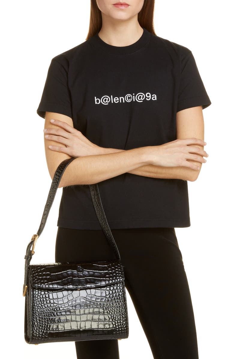 Balenciaga Croc Embossed Calfskin Leather Shoulder Bag, Alternate, color,