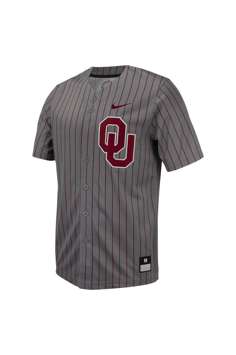 Men's Nike Steel Gray Oklahoma Sooners Pinstripe Replica Full-Button Baseball Jersey, Alternate, color, Anthracite