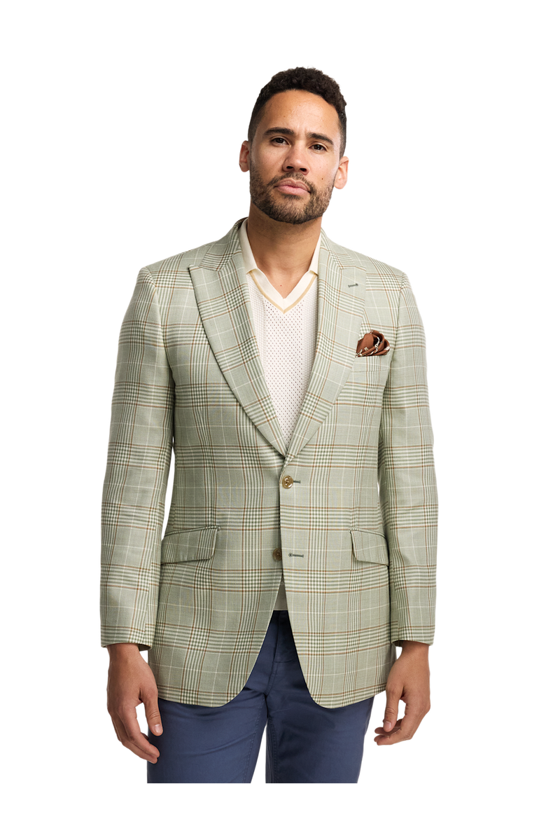 Paul Fredrick Plaid Wool Blend Single Breasted Peak Lapel Sport Coat, Alternate, color, Green