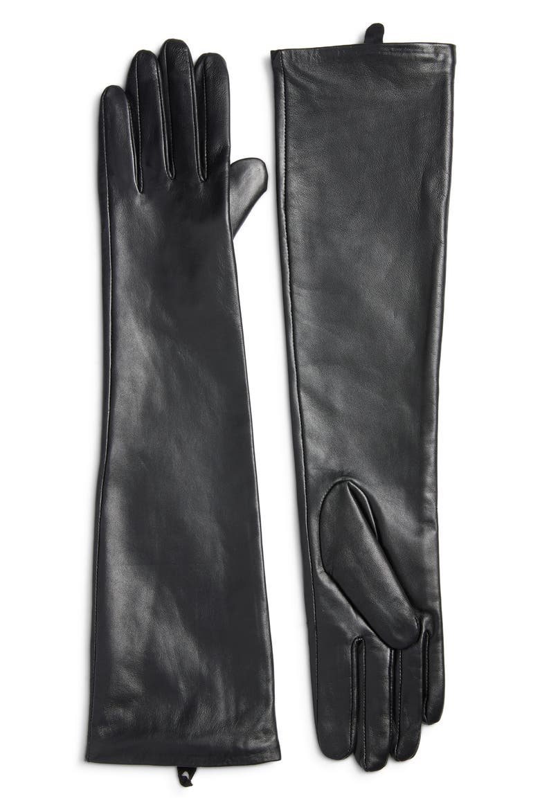 Florence Tech Lambskin Leather Opera Gloves, Main, color, BLACK
