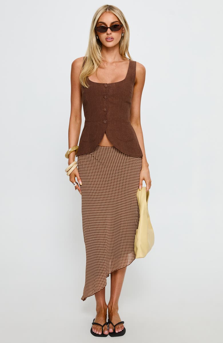 Princess Polly Spirito Square Neck Linen Blend Cutaway Vest, Alternate, color, Brown