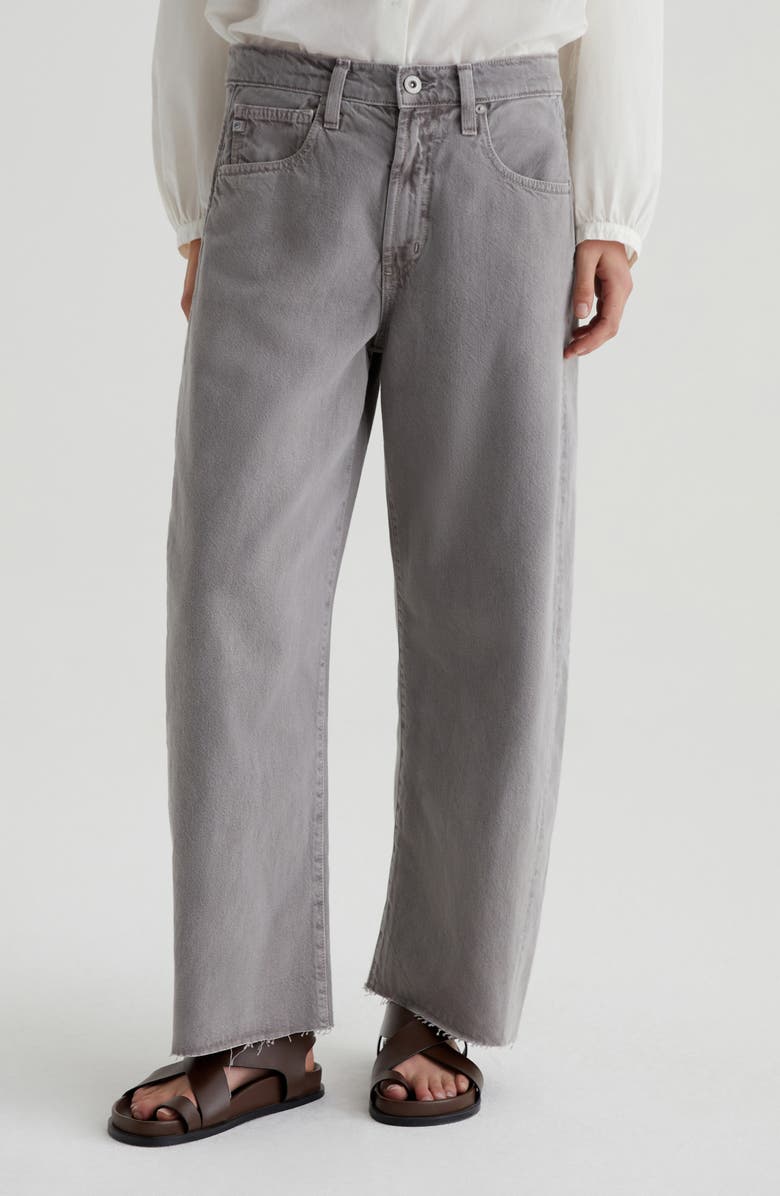 AG Hattie Raw Hem High Waist Crop Barrel Jeans, Main, color, Sulfur Pebble Grey