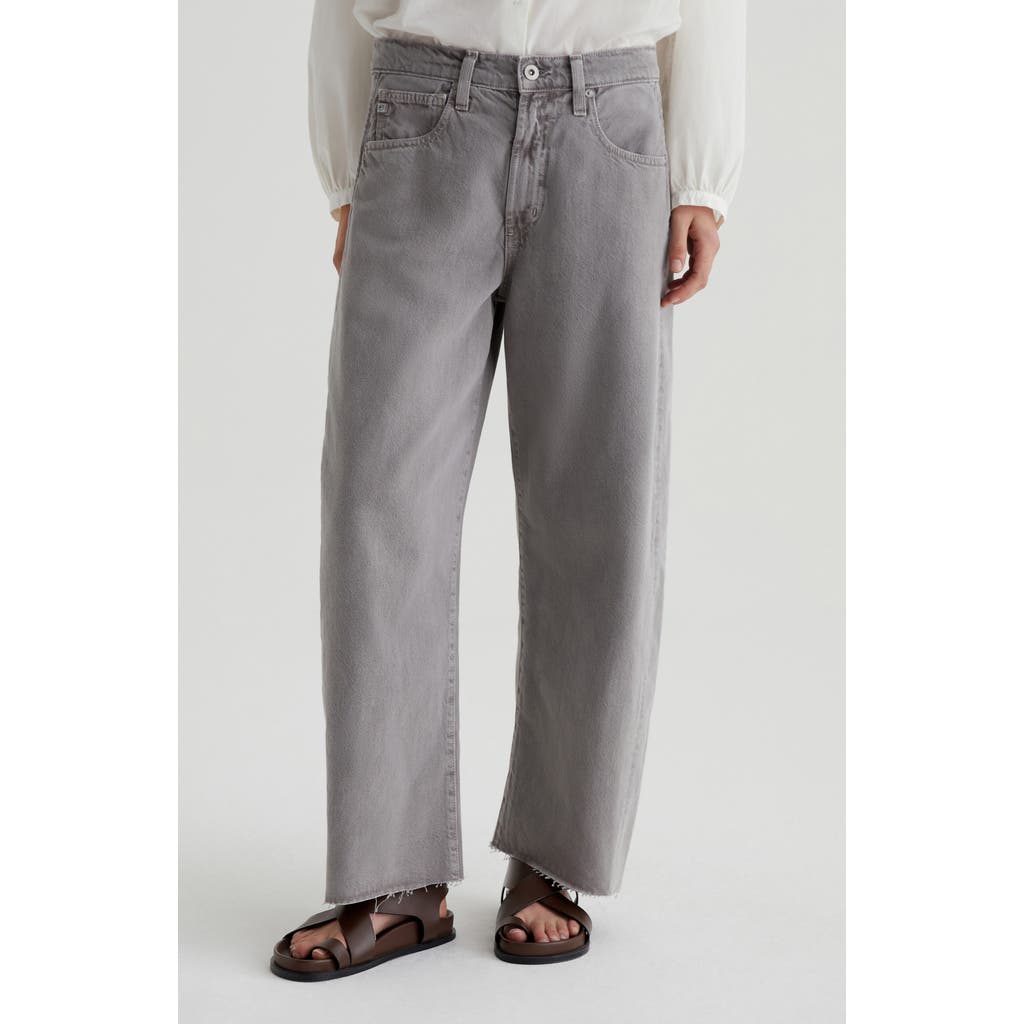Ag Hattie Raw Hem High Waist Crop Barrel Jeans In Sulfur Pebble Grey