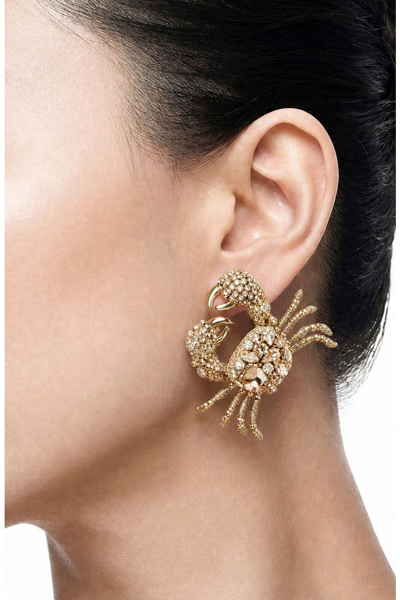 Crab on Ice Post Earrings, Alternate, color, GOLD
