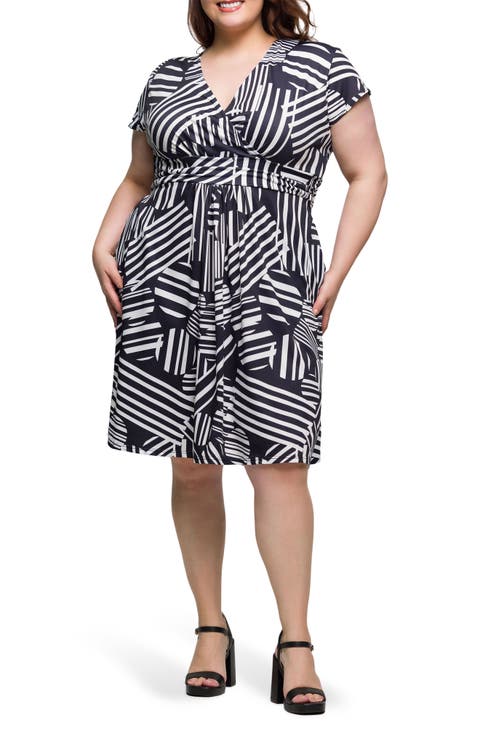 Stripe Geo Print Dress (Plus)