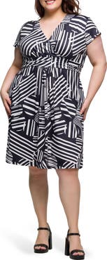 24seven Comfort Apparel Stripe Geo Print Dress