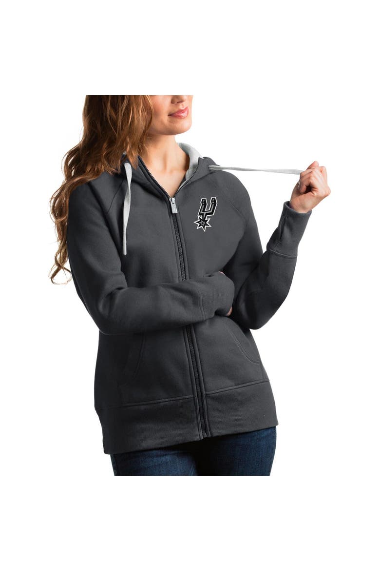 Women's Antigua Charcoal San Antonio Spurs Victory Full-Zip Hoodie, Main, color, Charcoal
