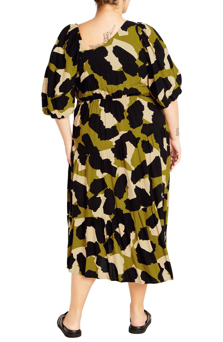 City Chic Jenie Asymmetric Neck Puff Sleeve Dress, Alternate, color, Print