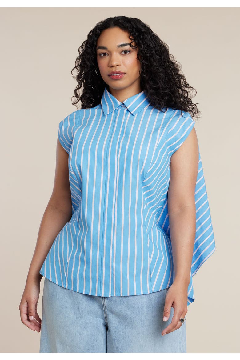 Button Up Shirt With Open Back, Alternate, color, AZURE STRIPE