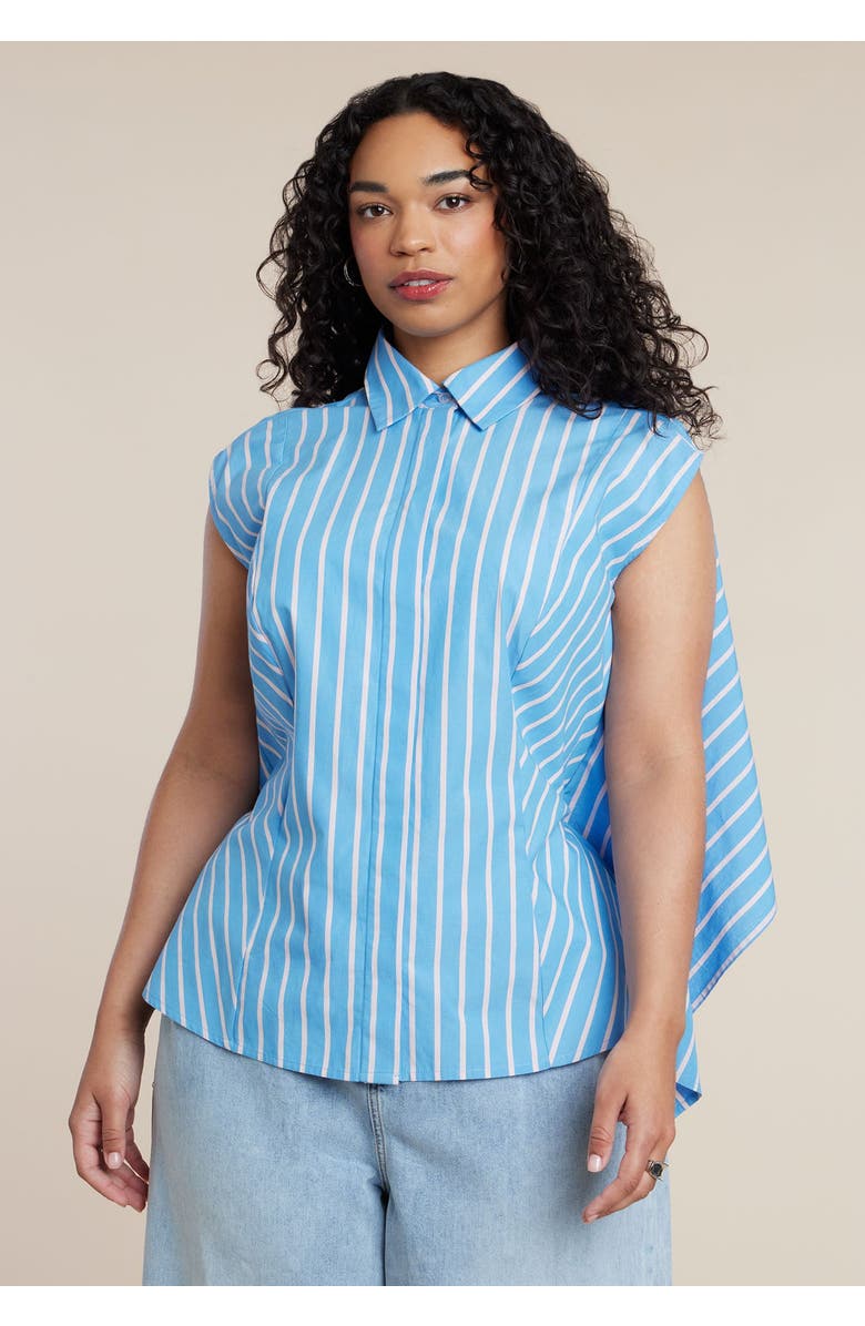ELOQUII Button Up Shirt With Open Back, Main, color, Azure Stripe