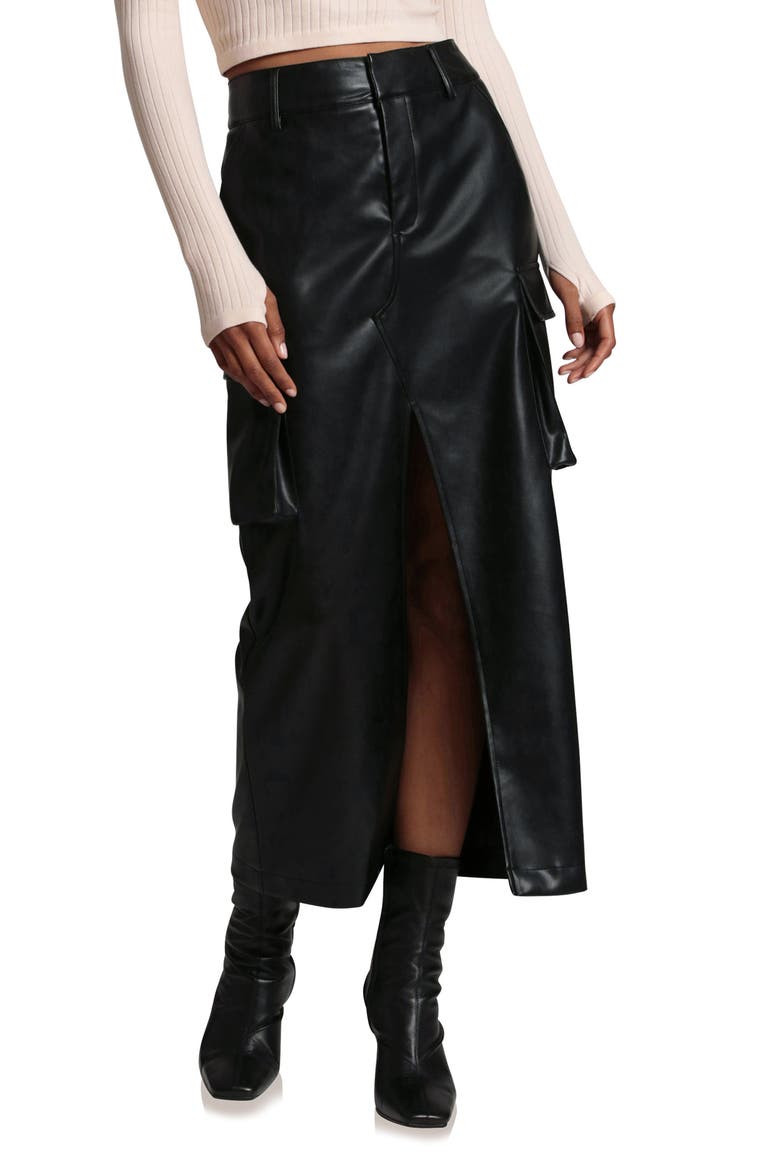 Faux Leather Cargo Maxi Skirt, Alternate, color, BLACK