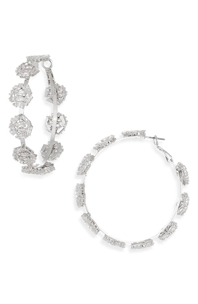 Tasha CZ Cluster Hoop Earrings, Main, color, Silver Cubic Zirconia
