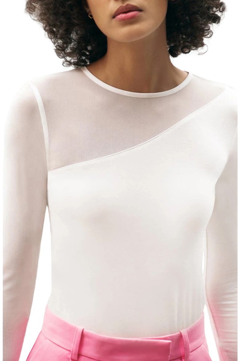Milo Long Sleeve Mesh & Jersey Top, Alternate, color, OFF WHITE