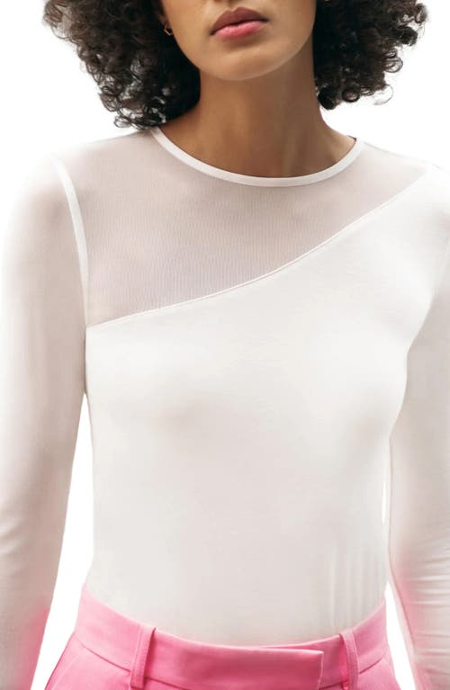 Marcella Milo Long Sleeve Mesh & Jersey Top In Off White