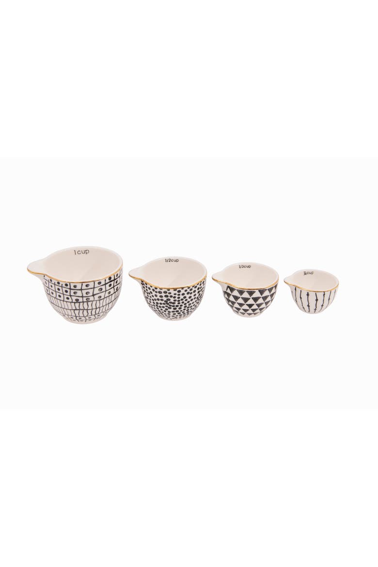 Stoneware Measuring Cups with Gold Electroplating, Black & White, Set of 4, Main, color, Black