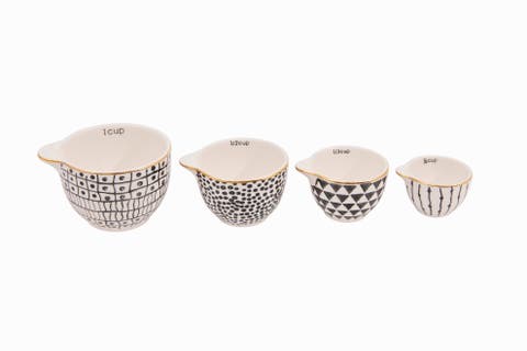 Stoneware Measuring Cups with Gold Electroplating, Black & White, Set of 4