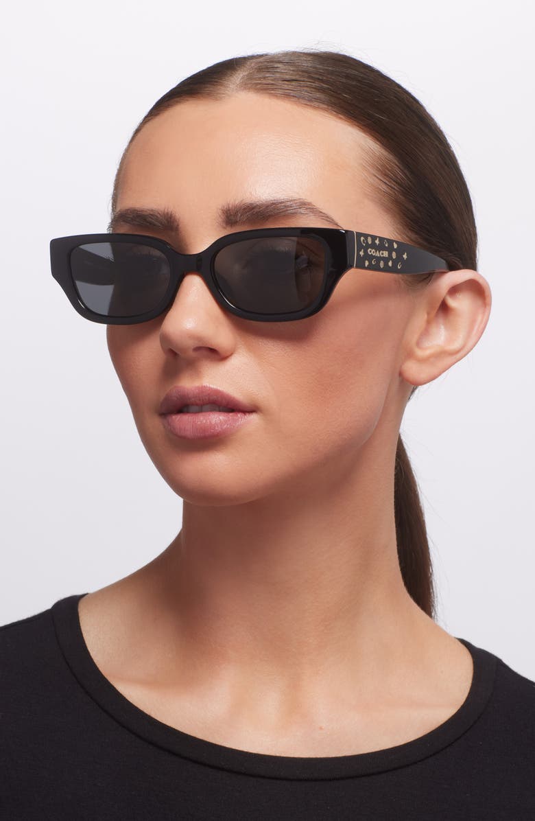 COACH 53mm Rectangular Sunglasses, Alternate, color, Black / Grey Solid