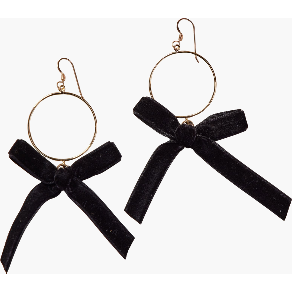Nickel & Suede Clara Bow Earrings In Black Velvet