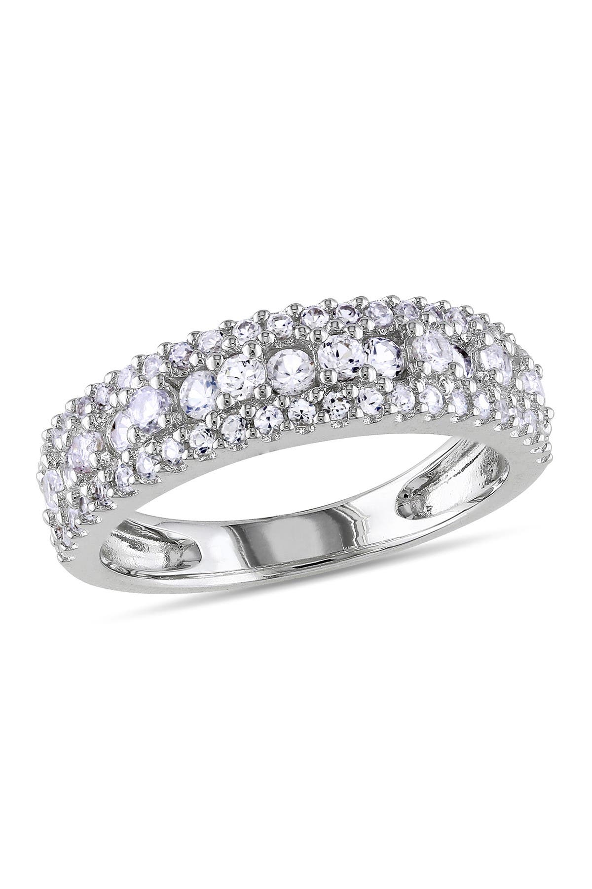 DELMAR Sterling Silver Created White Sapphire Bilevel Pavé Band Ring