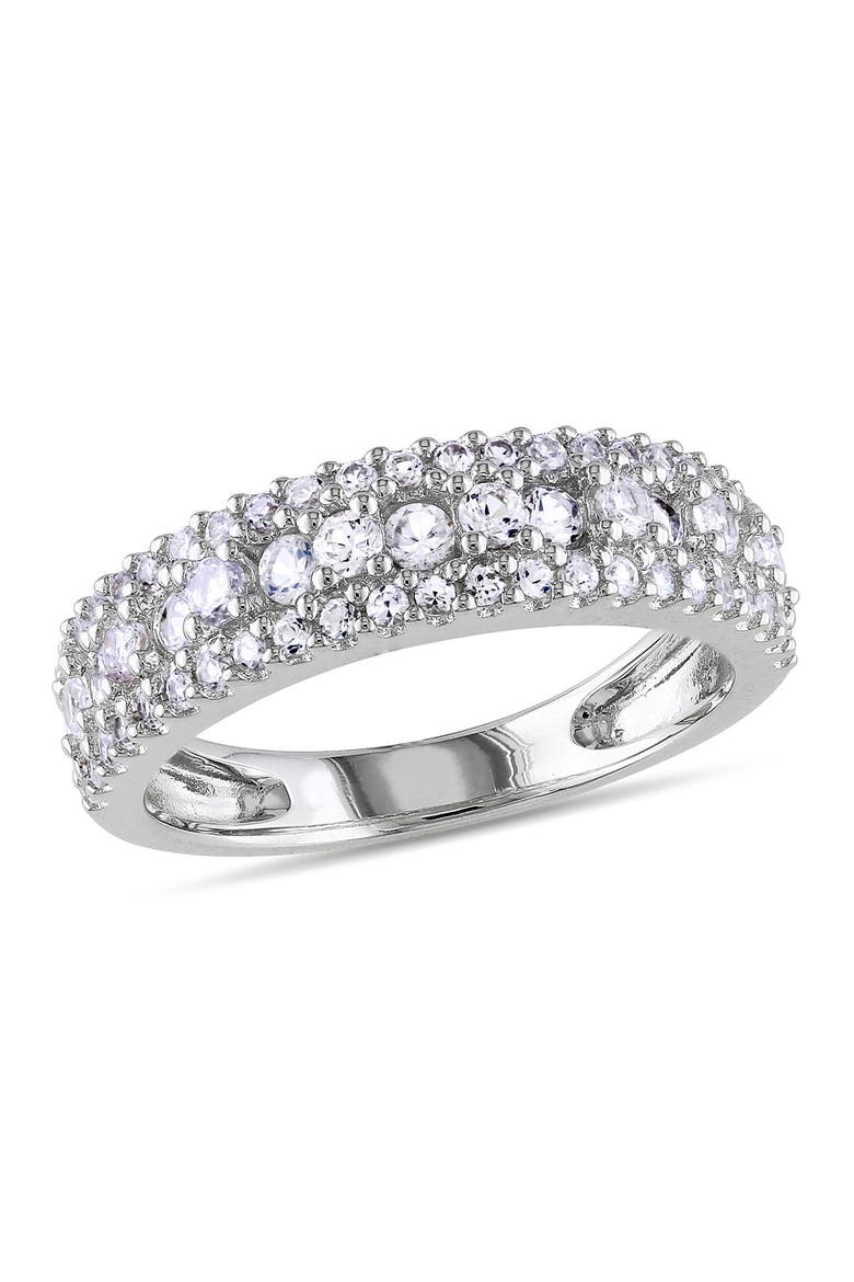 Sterling Silver Created White Sapphire Bilevel Pavé Band Ring, Main, color, NO COLOR