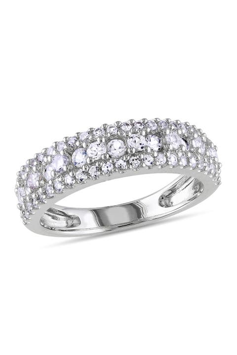 Sterling Silver Created White Sapphire Bilevel Pavé Band Ring