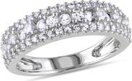 DELMAR Sterling Silver Created White Sapphire Bilevel Pavé Band Ring