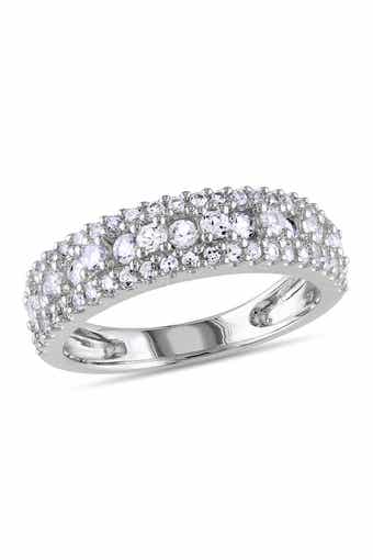 DELMAR Sterling Silver Created White Sapphire Bilevel Pavé Band Ring