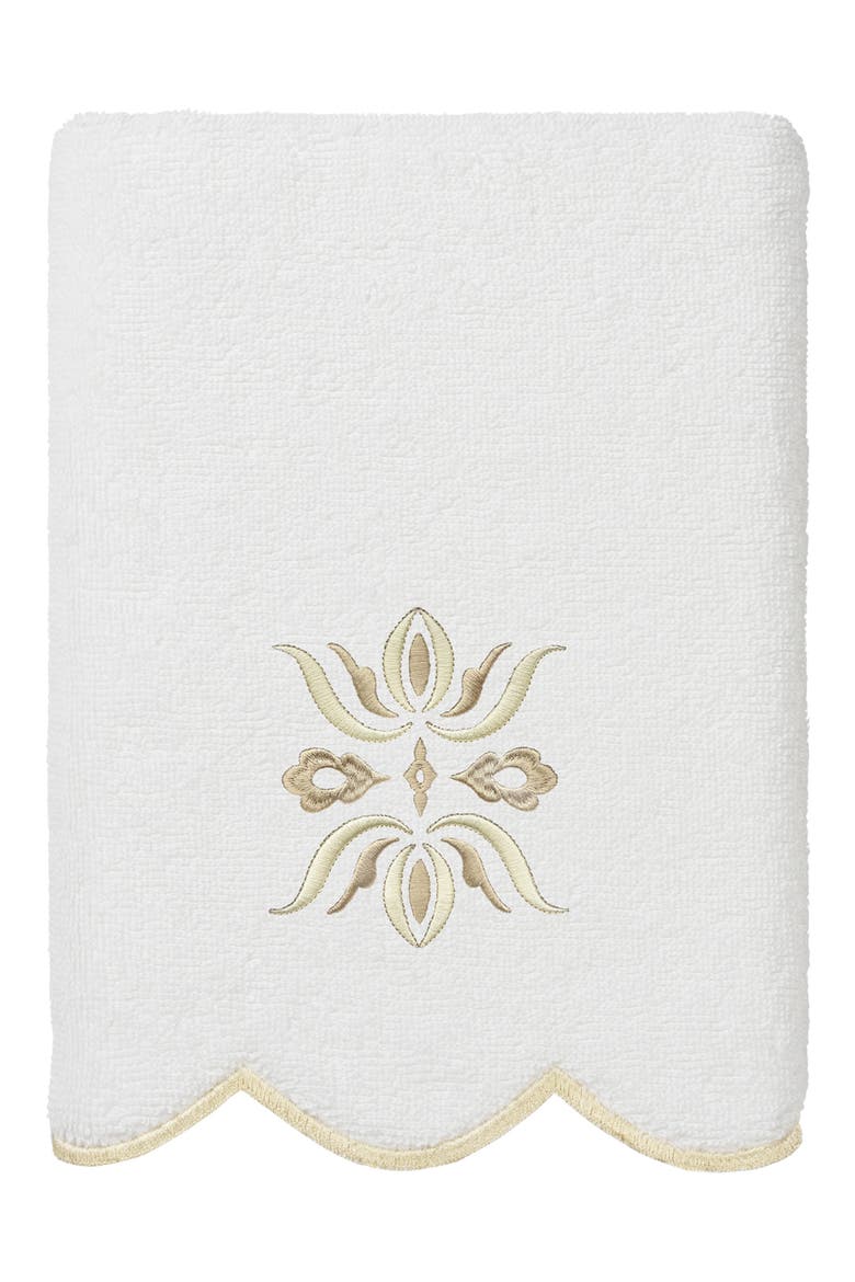 Flower Crest Scallop 3-Piece Towel Set, Alternate, color, WHITE/ BEIGE