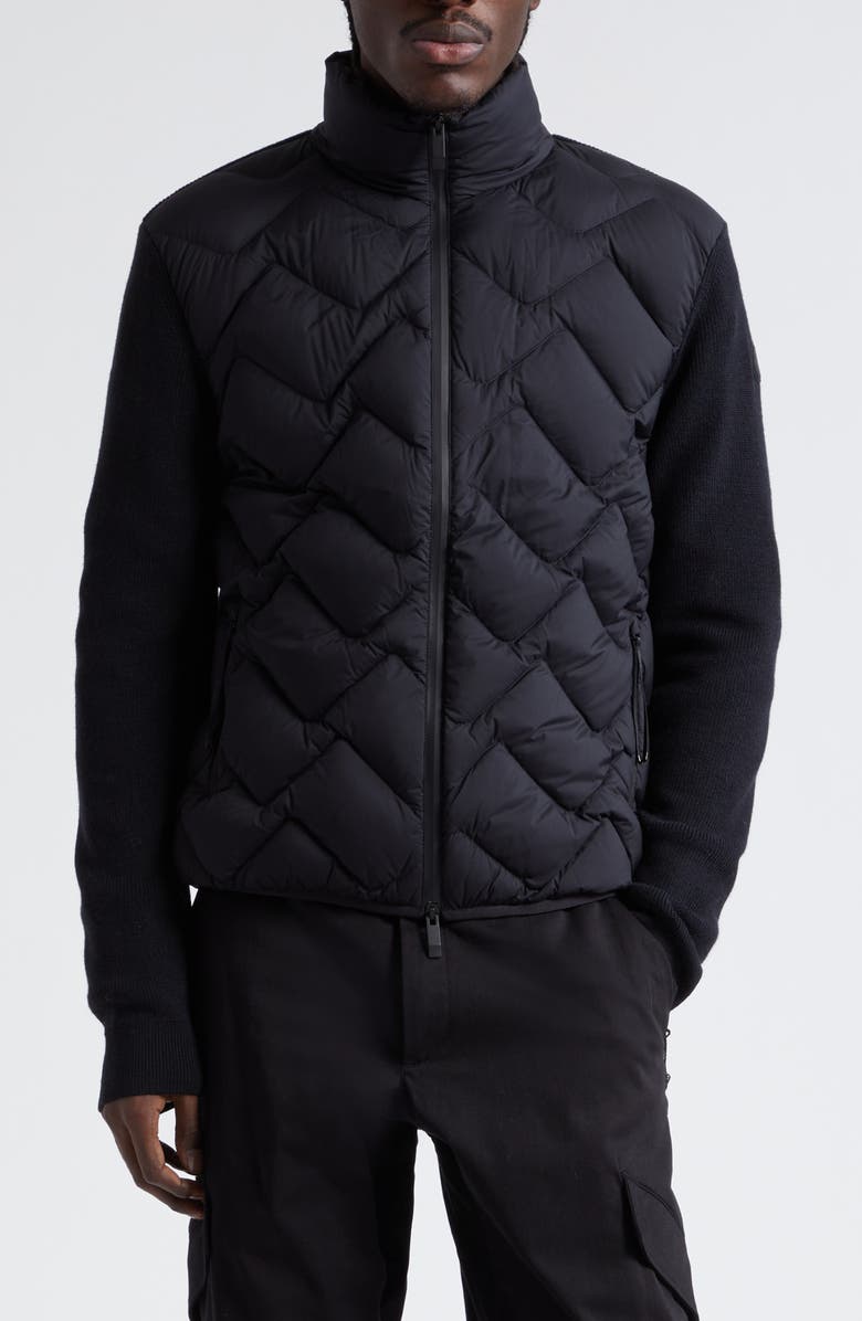 Moncler Quilted Mixed Media Virgin Wool Blend Down Jacket, Main, color,