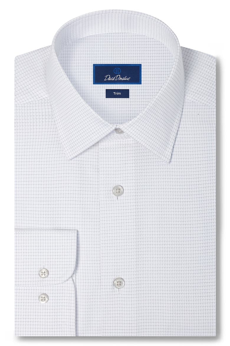 Trim Fit Microcheck Cotton Dobby Dress Shirt, Main, color, WHITE/ PEARL