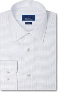 David Donahue Trim Fit Microcheck Cotton Dobby Dress Shirt