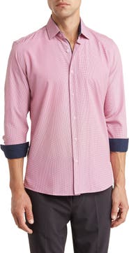 TOM BAINE Performance Mini Plaid Button-Down Dress Shirt