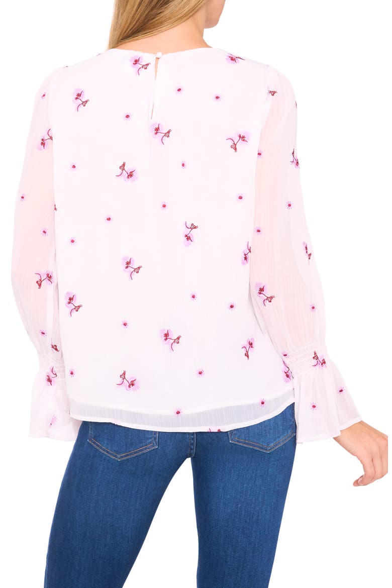 Embroidered Floral Long Sleeve Ruffle Cuff Georgette Top, Alternate, color, NEW IVORY