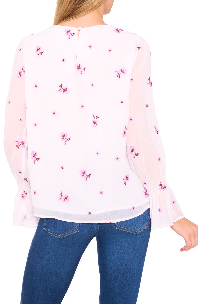 CeCe Embroidered Floral Long Sleeve Ruffle Cuff Georgette Top, Alternate, color, New Ivory