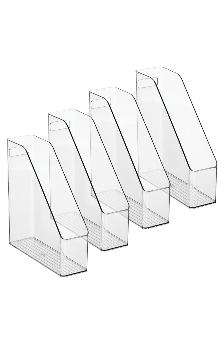 mDesign Plastic Slim File Folder Storage Organizer, Handle, 4 Pack, Main, color, Clear