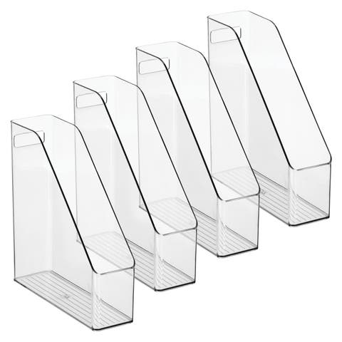 Plastic Slim File Folder Storage Organizer, Handle, 4 Pack