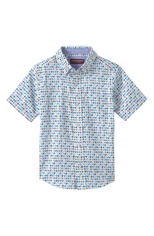 Johnston & Murphy Kids' Rooster Print Short Sleeve Button-up Shirt In White