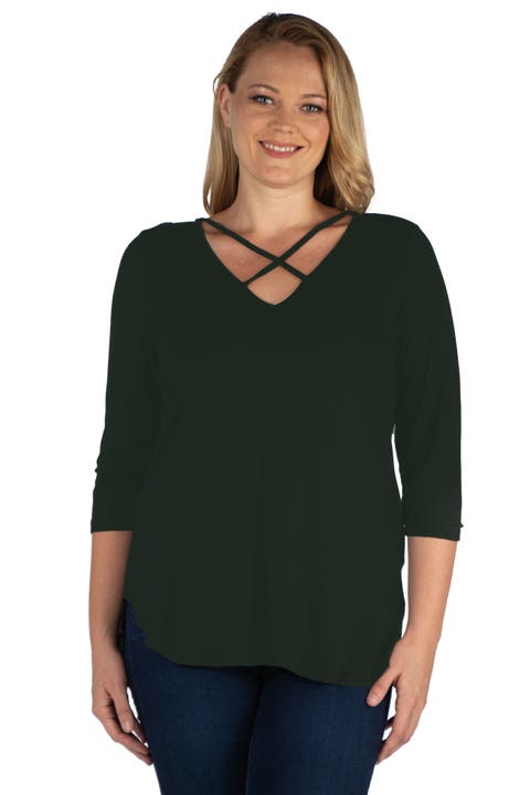 Plus Size Criss Cross Round Hemline  Tunic Top
