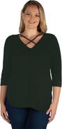 24seven Comfort Apparel Plus Size Criss Cross Round Hemline  Tunic Top