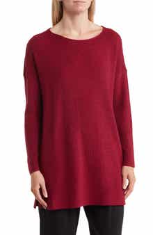 Eileen Fisher Bateau Long Sleeve Merino Wool Tunic Top