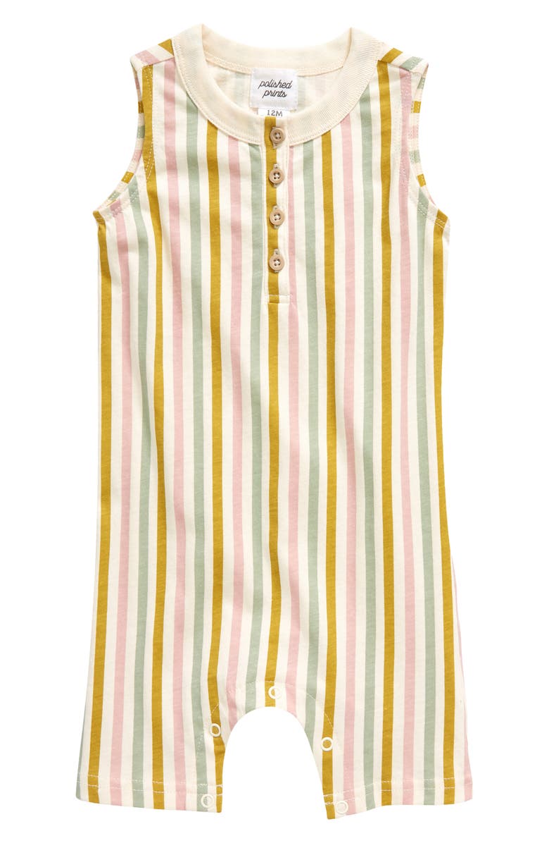 POLISHED PRINTS Stripe Shorty Organic Cotton Romper, Main, color,