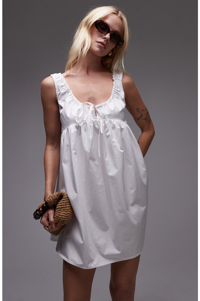 Gathered Poplin Minidress, Alternate, color, WHITE
