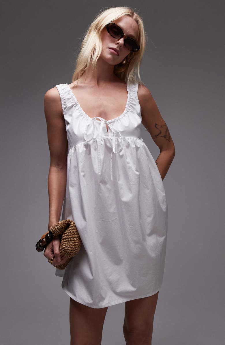 Topshop Gathered Poplin Minidress, Alternate, color, White