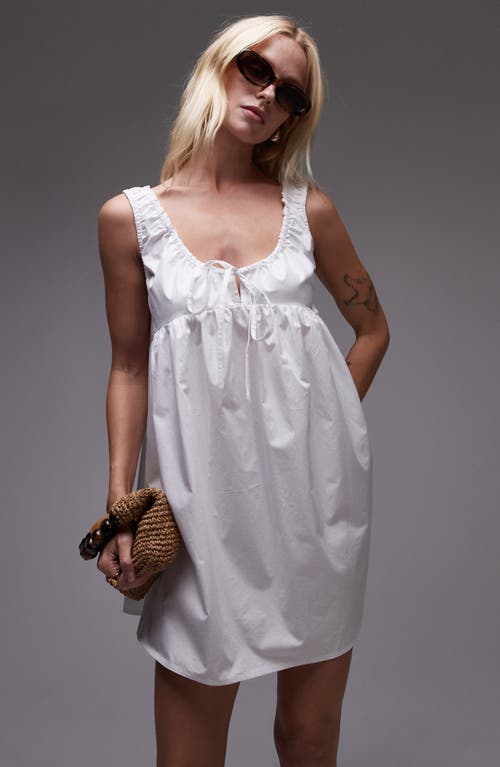 Topshop Poplin Sundress With Gathered Dress In White