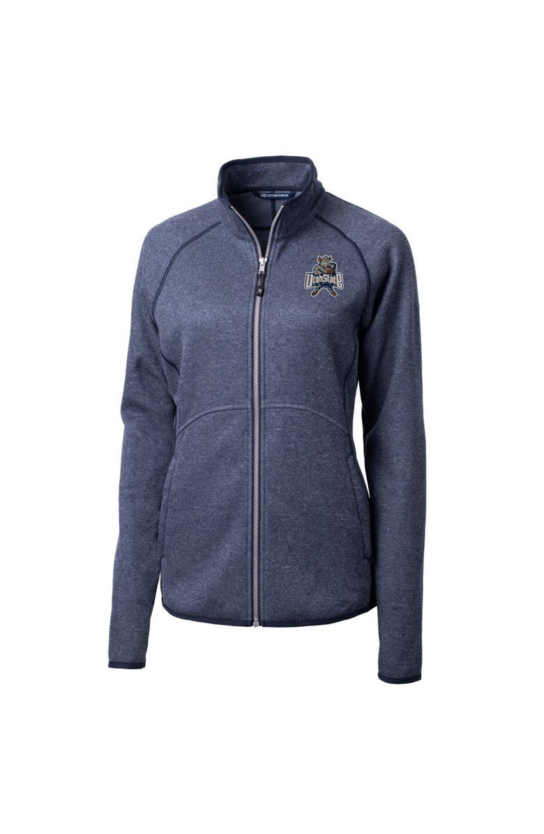 Cutter & Buck Women's Cutter & Buck Heather Navy Utah State Aggies Mainsail Sweater-Knit Full-Zip Jacket, Alternate, color, 