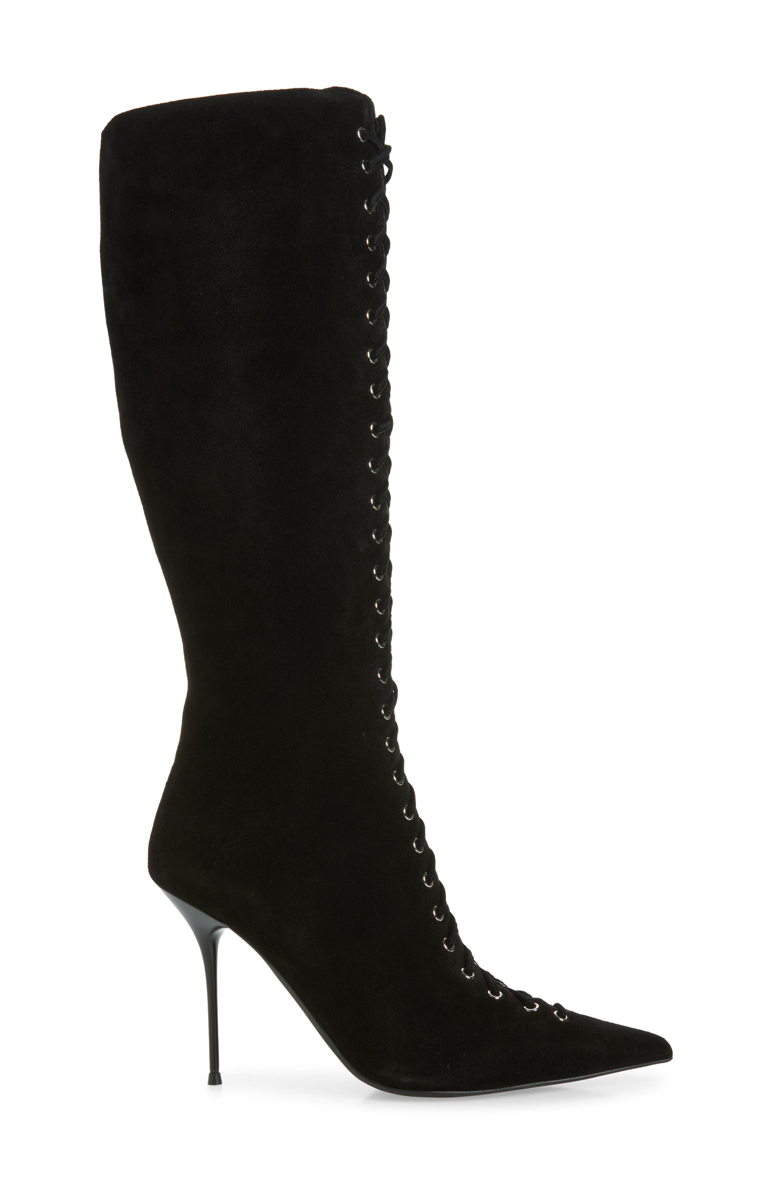 Taunting Lace-Up Leather Knee High Boot, Alternate, color, BLACK SUEDE