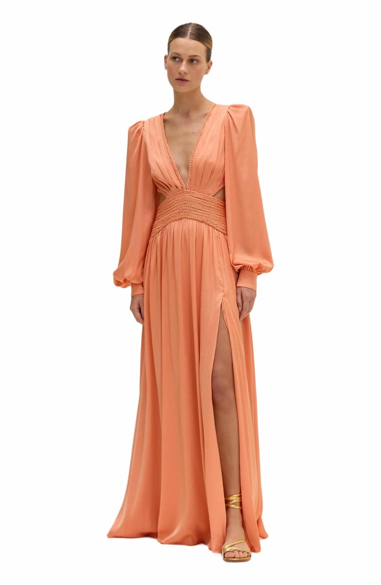 PatBO Satin Sunset Long Sleeve Gown, Main, color, 