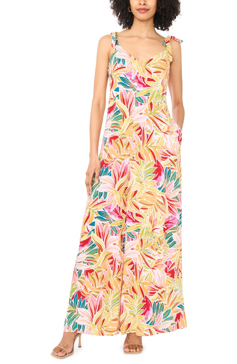 Vince Camuto Tie Strap Wide Leg Jumpsuit, Main, color, Orange Floral
