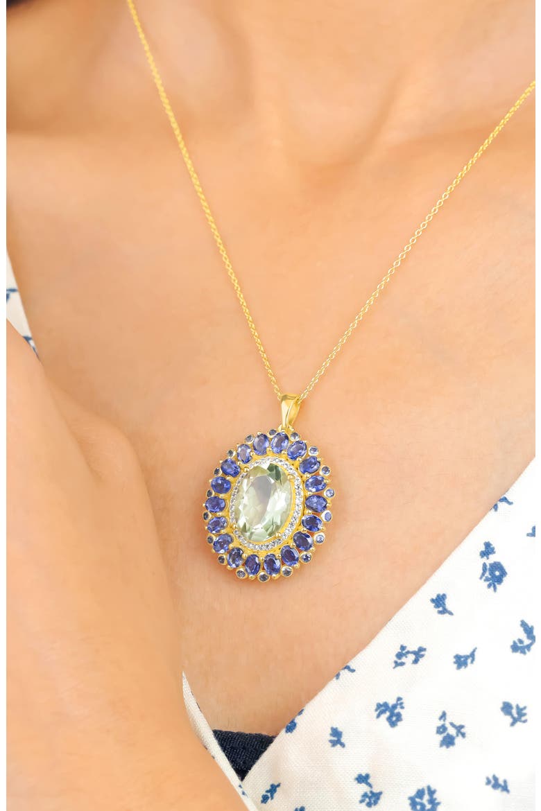 Green Quartz & Semiprecious Stone Halo Pendant Necklace, Alternate, color, GREEN/ PURPLE/ GOLD
