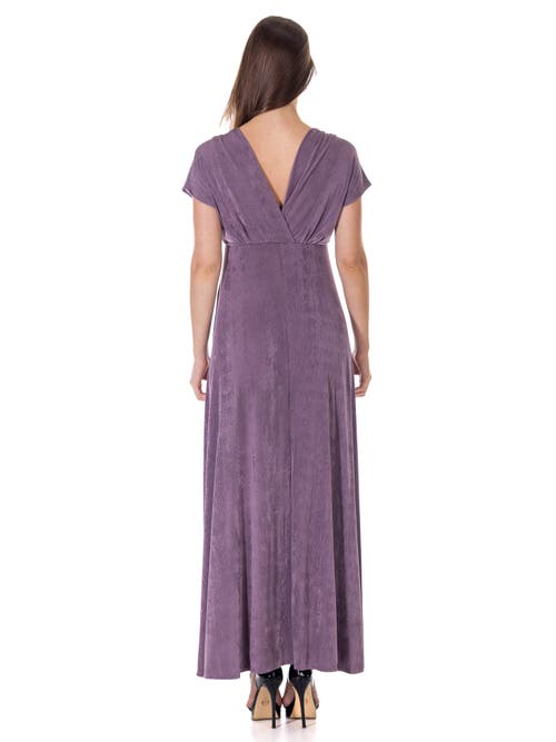 24seven Comfort Apparel Womens Flutter Sleeve Metallic Knit Maxi Dress Front Slit Empire Waist In Blue